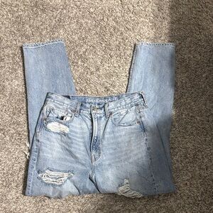 American Eagle Outfitters Light Blue Ripped Straight Leg Jeans